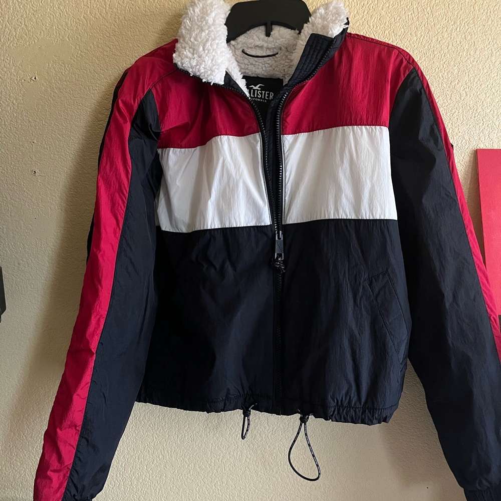 Hollister Red and Black Sherpa Windbreaker